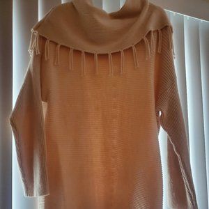 Women's Cowl Neck Fringe Cream Sweater